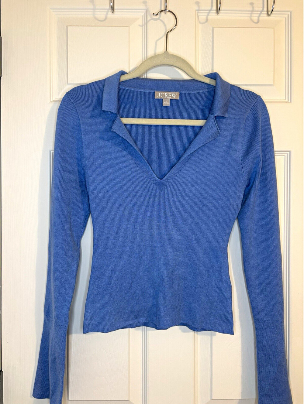 J.CREW Women’s Blue Collared V-Neck Pullover Sweater Long Sleeve M